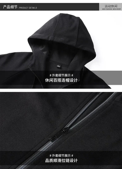 Male Workout Sports Outfit Autumn Spring Men Running Sports Tracksuits Sets Hoodies Zipper Outwear Sportwear+Sweatpants Sets