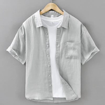 2025 Summer New Breathable Thin 100% Linen Short Sleeve Shirt for Men Casual Turn-down Collar Classic Shirt DC927