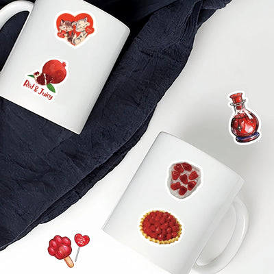 30pcs Rose, Cherry Red Graffiti Stickers Decorated Notebook Water Cup Suitcase Guitar Classic Toy Scrapbook Waterproof PVC Decal