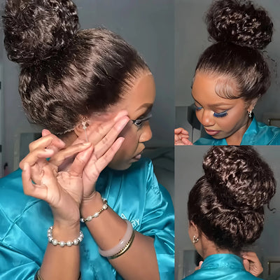 Water Wave 250% Density Invisi Strap 360 Full Lace Frontal Wig 30 inch Black Human Hair Drawstring Snug Kinky Curly Preplucked