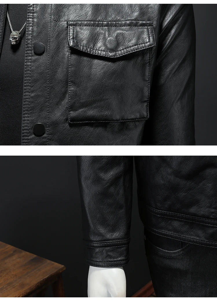 2024 Autumn and Winter New Men's Fashion Handsome with Fine Lapel Motorcycle Leather Coat Slim Stylish Man  Men Jacket