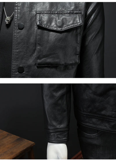 2024 Autumn and Winter New Men's Fashion Handsome with Fine Lapel Motorcycle Leather Coat Slim Stylish Man  Men Jacket