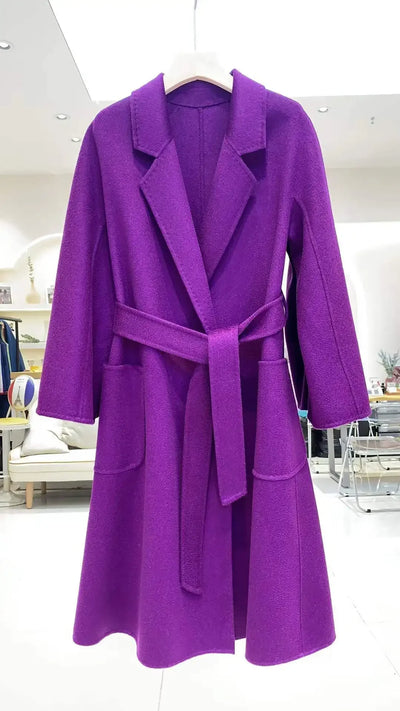 2024 Winter Jacket Women Water Wave Pattern Cashmere Coat Long High-end Double-sided Wool Blends Luxury Outerwear Streetwear