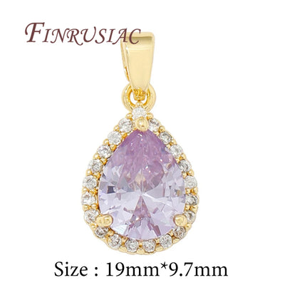 18K Real Gold Plated Purple Zircon Crystal Pendants For Necklace,Fancy Charms For Jewelry Making Supplies DIY Accessories