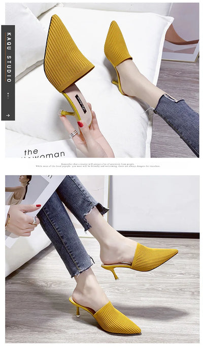Comemore 2025 New Women's Summer Mules Fashion Female Flipflop Yellow Office Slippers Flat Sandals Women Spring Slides Shoes 43