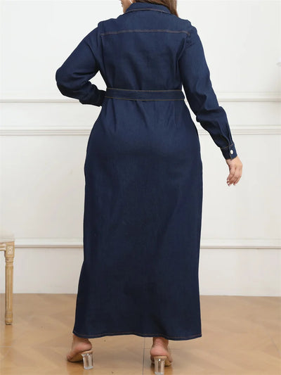 Wmstar Plus Size Denim Dresses for Women Button Solid Long Fashion Elegant Maxi Dress Fall Winter Clothes Wholesale Dropshipping