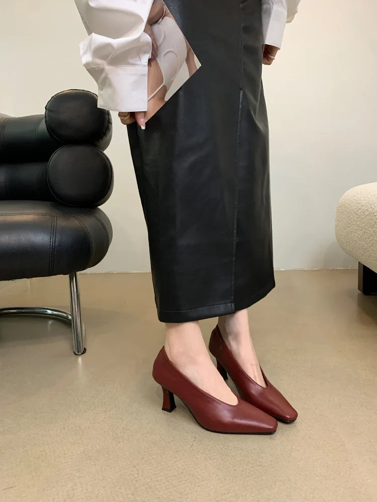 Elegant Woman High Heel Shoes Square Toe Pumps Female Office Shoe Shallow Designer Shoes Spring Autumn Brand Retro Witch Shoes