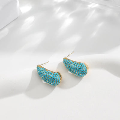 BenS CZ style Chunky Dome Drop Earrings for Women water drop small hoop earrings Brass cubic zirconia stud earring wholesale E55