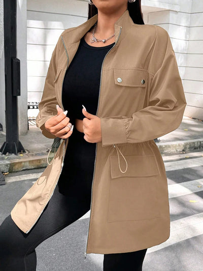 Plus Size Solid Colour Ladies Jacket Casual Fashion Windproof Zip Design Suitable for Autumn and Winter Coat
