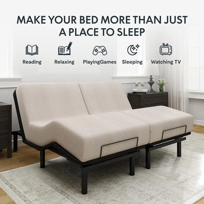 Split King Adjustable Bed Frame Base,Easy Assemble, Oxford Fabric Bedspread,Wired Remote,Whisper Quiet Durable Motor