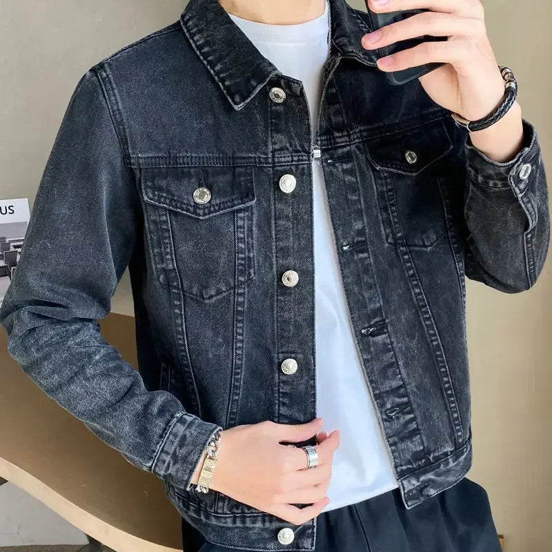 Jeans Coat for Men Black Autumn Denim Jackets Man High Quality Winter 2024 Low Cost Joker Fashion Large Size Menswear New in Y2k