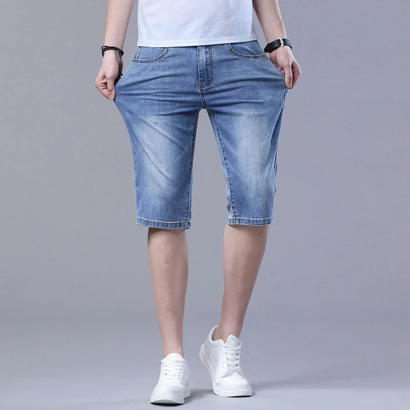 2024 New in SULEE Brand Summer  Men's Stretch Short Jeans Fashion Casual Slim Fit High Quality Elastic Denim Shorts Male Clothes