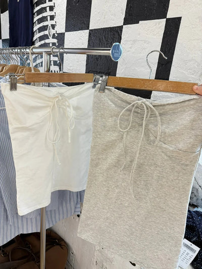 Solid Cotton Drawstring Strapless Tank Tops Women Streetwear Side Split Slim Cropped Vest Summer Sweet Vintage Chic Camis Y2K