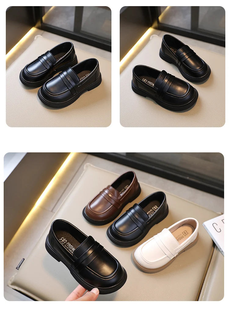 Girls Loafers Round-toe Children Fashion Princess Leather Shoes for Party Wedding Boys Kids Uniform School Shoes Soft All Match