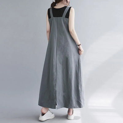 Women Sleeveless Maxi Dress Fashion Workwear Pockets Vestidos 2023 Summer Adjustable Shoulder Straps Dresses Streetwear