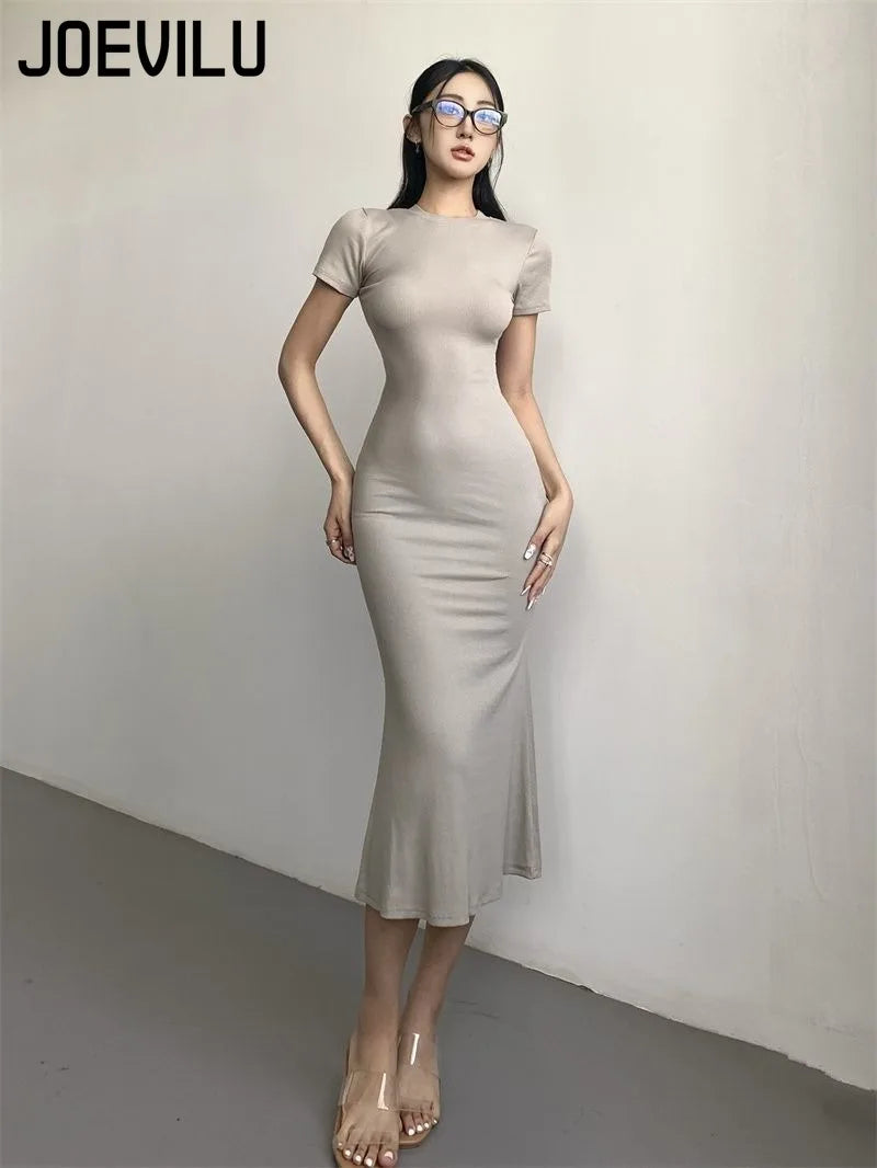 Women's Sexy Slim Fishtail Dresses Temperament Long Dress Short-sleeved Pure Desire To Show Figure Tight Beautiful Hip Skirt