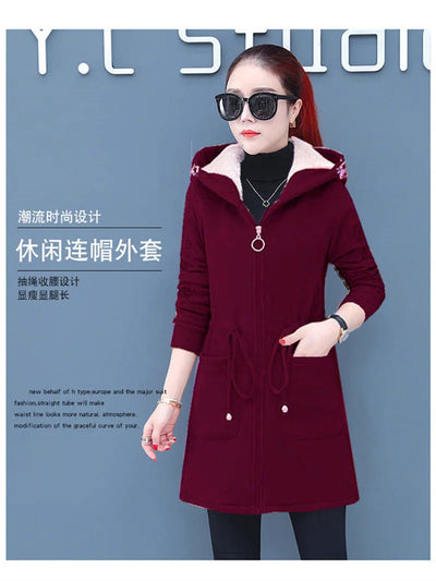 Plus Velvet Thicken Lamb Plush Coat Female 2024 New Autumn And Winter Parka Lace-Up Of Hooded Loose Long Trench Coat Embroid LA