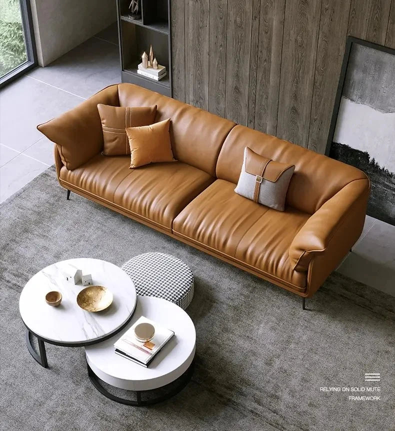 Modern Minimalist Living Room Leather Sofa  Apartment Furniture Set Combination Wtih Customzied Color