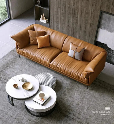 Modern Minimalist Living Room Leather Sofa  Apartment Furniture Set Combination Wtih Customzied Color
