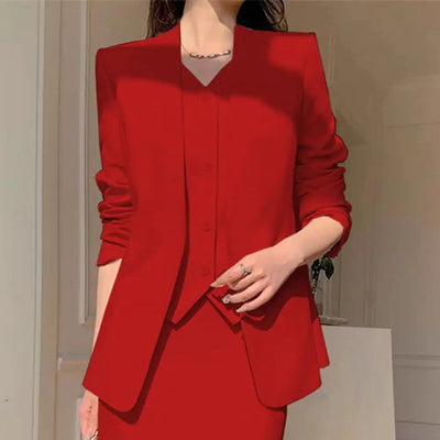 Women Suit Coat Skirt Set Elegant Office Lady Business Suit Coat Midi Skirt Set Women OL Commuting Lady High Waist Skirt Suit