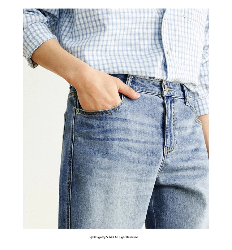 Semir Jeans Men Straight-Leg Retro Distressed 2025 New Summer Pants Cool Feeling Long Pants for Everyday and Trendy Outfits