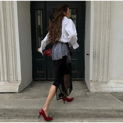 Y2K 3D Floral Gauze Long Skirts For Women 2025 Summer Spring Street See Through High Waist Maxi Skirt Lady Vacation Beach Skirt