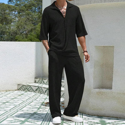 2024 Spring Summer Casual Cotton Shirts And Pants Suits Men Vintage Half Sleeve Irregular Cardigan Two Piece Sets Mens Outfits