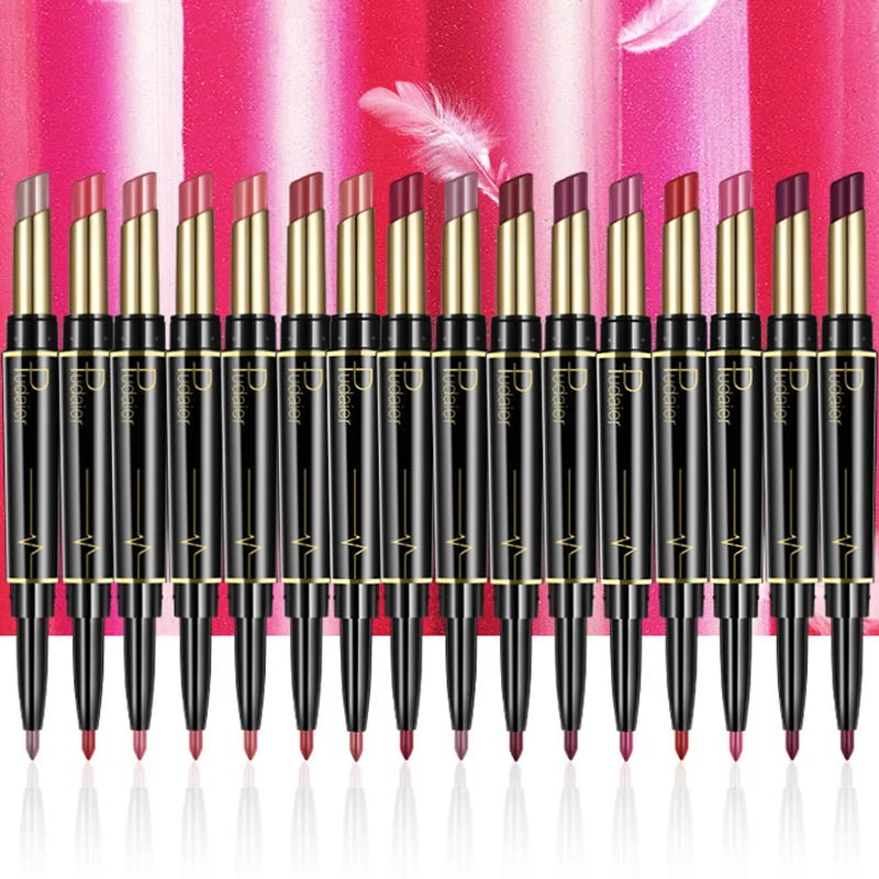 Matte Smooth Lipstick Sexy Soft Matte Red Purple Lipstick Crayon Carving Lip Contours Lip Liner Pencil Double Head Lipsticks