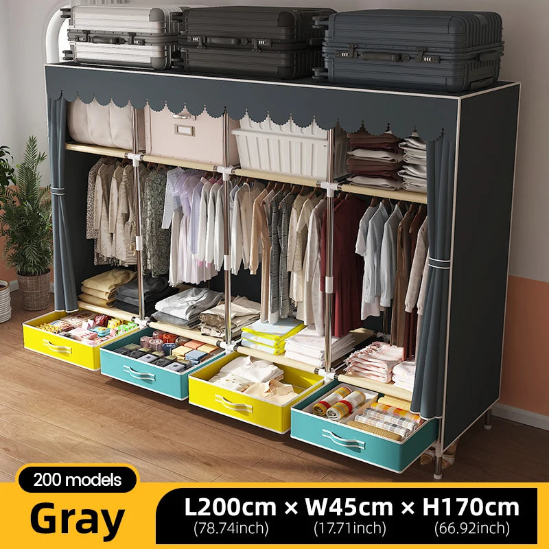 Large Fabric Wardrobe Portable Closet Organizer Multi-layer Dustproof Storage Cabinet for Rental Room or Bedroom