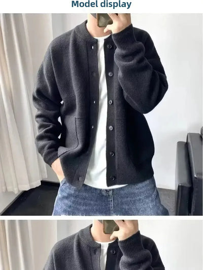 Autumn Winter New Style Men's Knitted Cardigan Sweater Casual Pure Color Lazy Fashion Youth Versatile Knitwear Coat