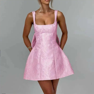 Townlike Jacquard Waist Wrap A-line Dress Women Spaghetti Strap 2025 Spring Summer Dress Bow Nightclub Sexy Party Dresses