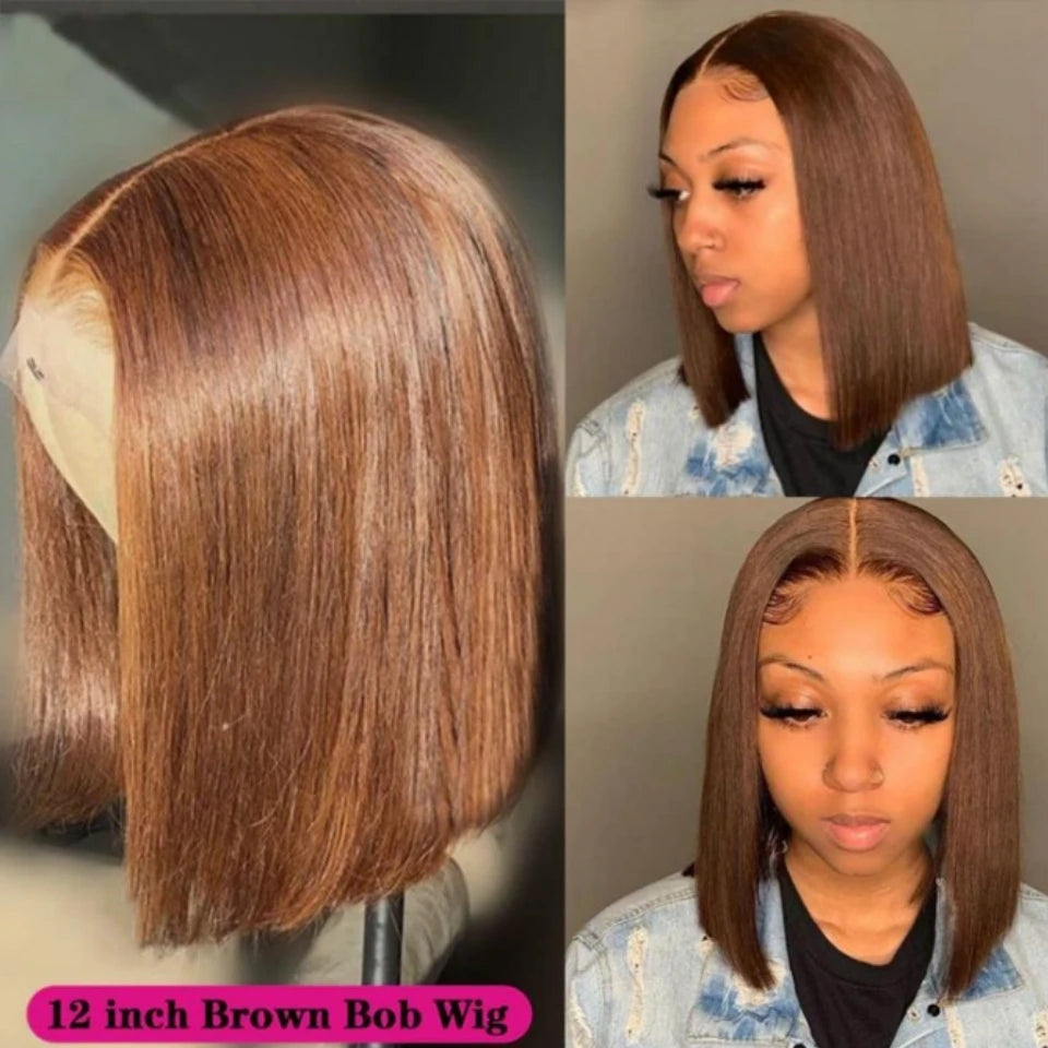 12A Malaysia #4 Brown Straight Short Bob Wig 100% Human Hair Wig Chocolate Glueless Wig Virgin Hair For Black Women