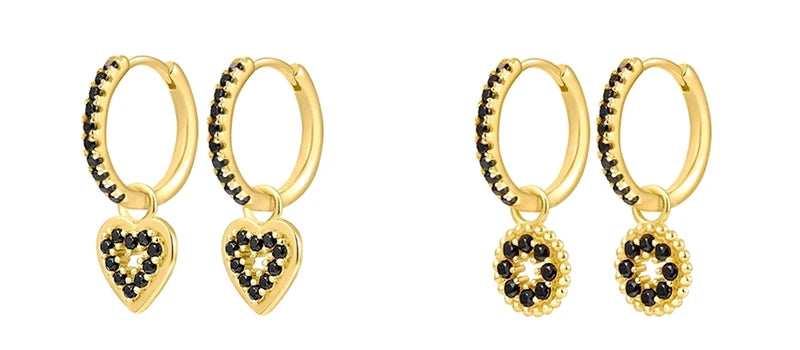 925 Sterling Silver Needle Fashion Round Pendant Small Earrings Luxury Gold Hoop Earrings for Women Premium Black Jewelry Gifts