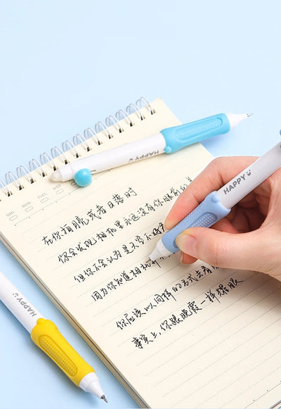 3pcs Happy Beans Gel Pens Set Ergonomical Triangle Grip Erasable Black Color Ink 0.5mm Ballpoint for Writing School A7682