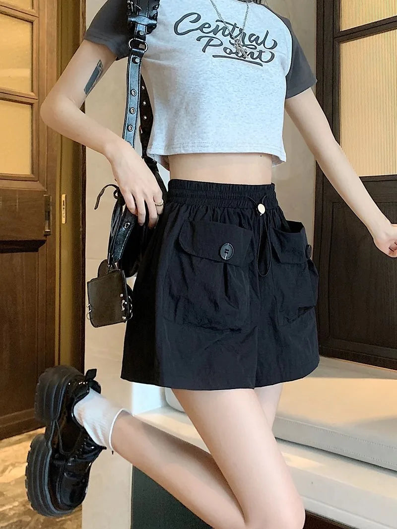 Women's High Waisted Shorts Summer New Wide Leg Loose Casual Trousers  Multi-pocket Trend Student Dress Breathable Shorts