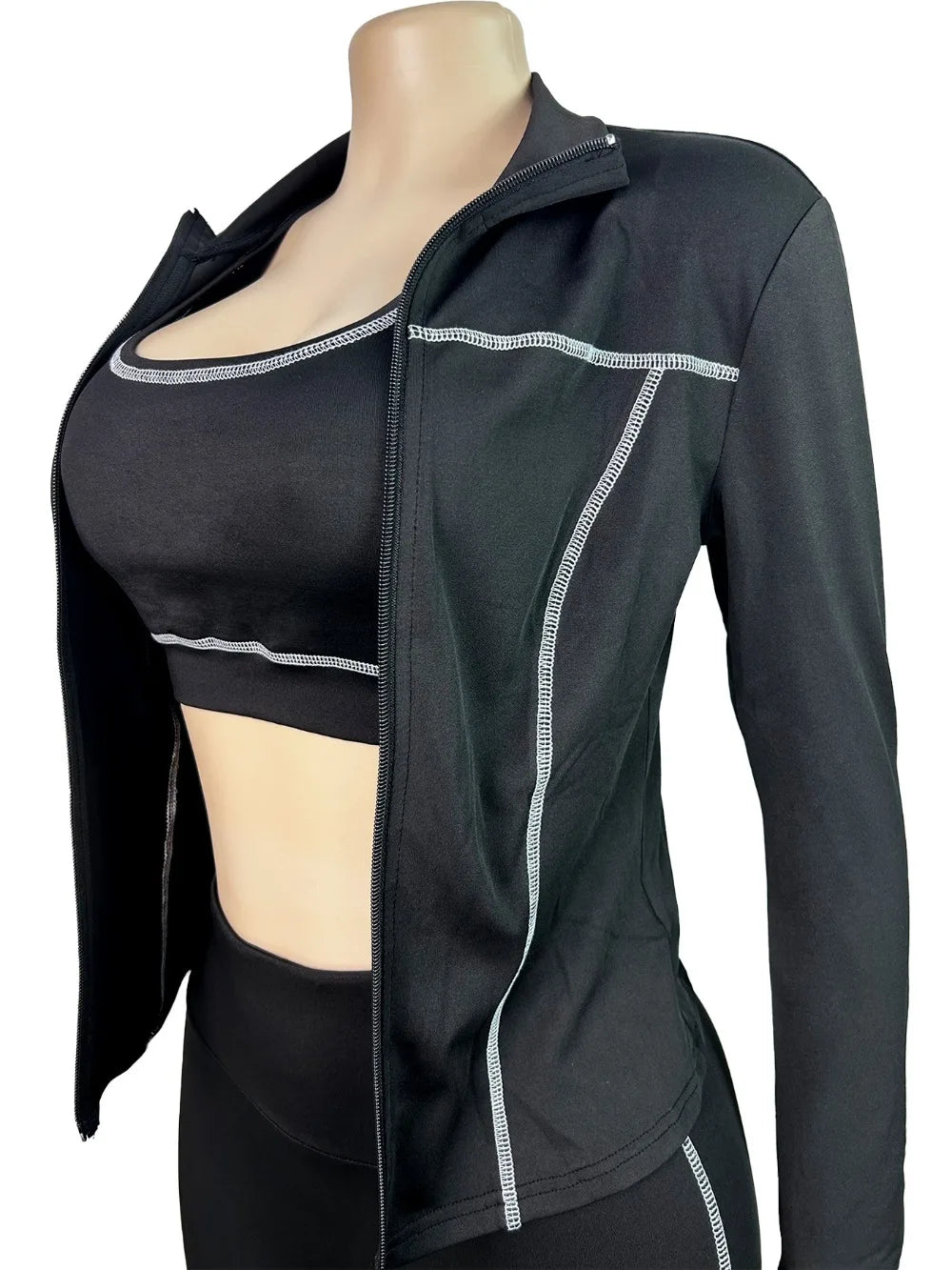 FLARORA Casual Sporty Three Piece Sets Woman Stripe Patchwork Sleeveless Vest+Jacket+Pant Outfits Female Yoga Fitness Tracksuits