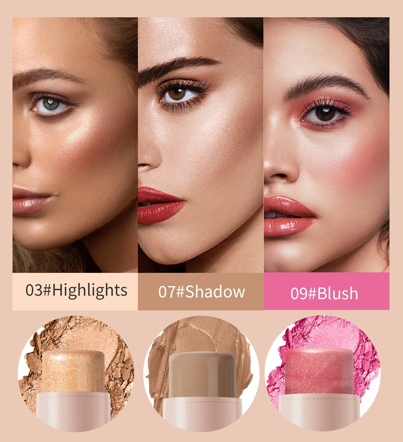 Makeup Face Brown Bronzer Contour Stick Contouring Bronzer Stick Highlighter Brightening Blusher Stick Rouge Cream Concealer Pen