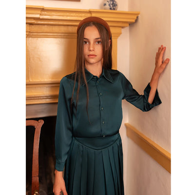 AP Vintage Satin Collection AW25 Girls Satin Dress Maxi Pleated Clothing Set Boys O-neck Sweater Modal Moc Neck