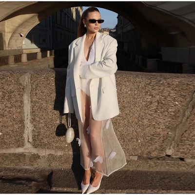 Y2K 3D Floral Gauze Long Skirts For Women 2025 Summer Spring Street See Through High Waist Maxi Skirt Lady Vacation Beach Skirt