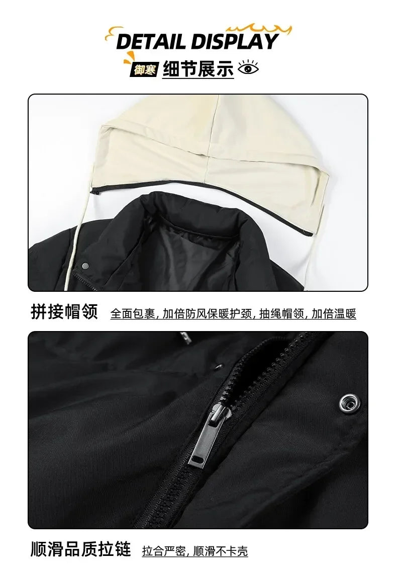 New Solid Color Hooded Collar Male Windbreak Cotton Padded Down Jacket Warm Thick Men Parka Winter Casual Mens Outwear Parkas
