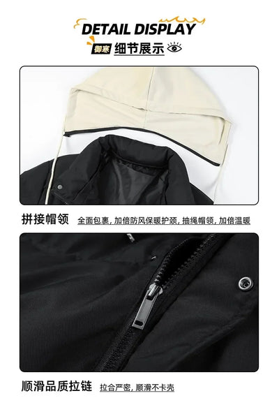 New Solid Color Hooded Collar Male Windbreak Cotton Padded Down Jacket Warm Thick Men Parka Winter Casual Mens Outwear Parkas
