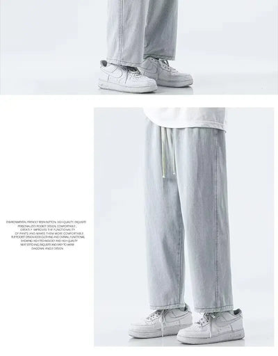 2025 Spring and Autumn New Jeans Men's Loose Straight Straight Solid Color Casual Trendy Versatile Wide Leg Long Pants