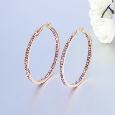 CiNily Hoop Earrings Silver Plated Mult-colors CZ Crystal Stone Stainless Steel Big Round Punk Earring for Women Summer Jewerly