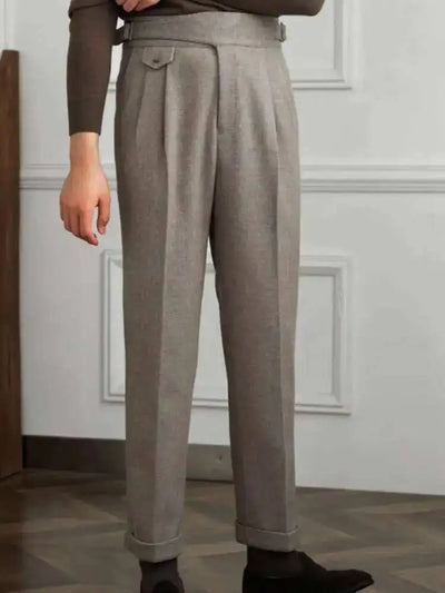 2023 Autumn Winter Men's Warm Retro Straight Trouser Male Casual British High Waist Pants Office-trousers Dress Pant Trousers