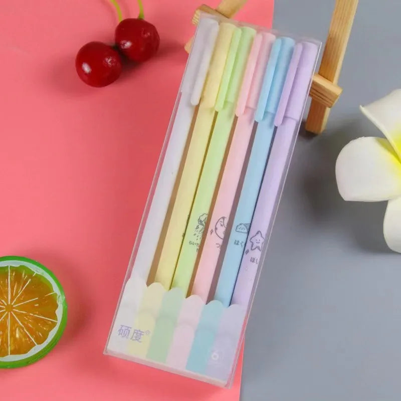 6Pcs/Set Cute Morandi Gel Pen Kawaii 0.5mm Black BallPen Office School Stationery Supplies Student Writing Water Pen Neutral Pen