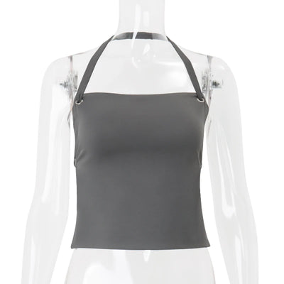 Sleeveless Halter Backless Bandage Fitted Off Shoulder Solid Tank Top