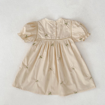 1-6Yrs Summer Girls Dress Embroider Lace Collar Kids Girls Dress Pure Cotton Thin Short Sleeved Children Girls Princess Dress ﻿