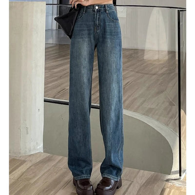 Woman High Waist Stacked Straight Leg Jeans Female Gothic Loose Wide Leg Pants Girls Y2k Black Blue Light Blue Denim Trousers