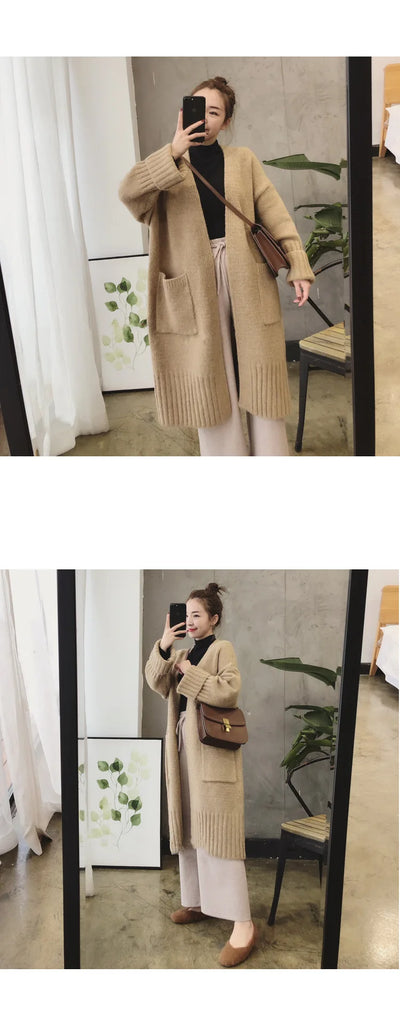 Autumn Winter Knitted Cardigan Women Sweater Jacket 2023 Elegant Vintage Loose Long Outerwear Maxi Y2k Sweater Coat Soft Jacket