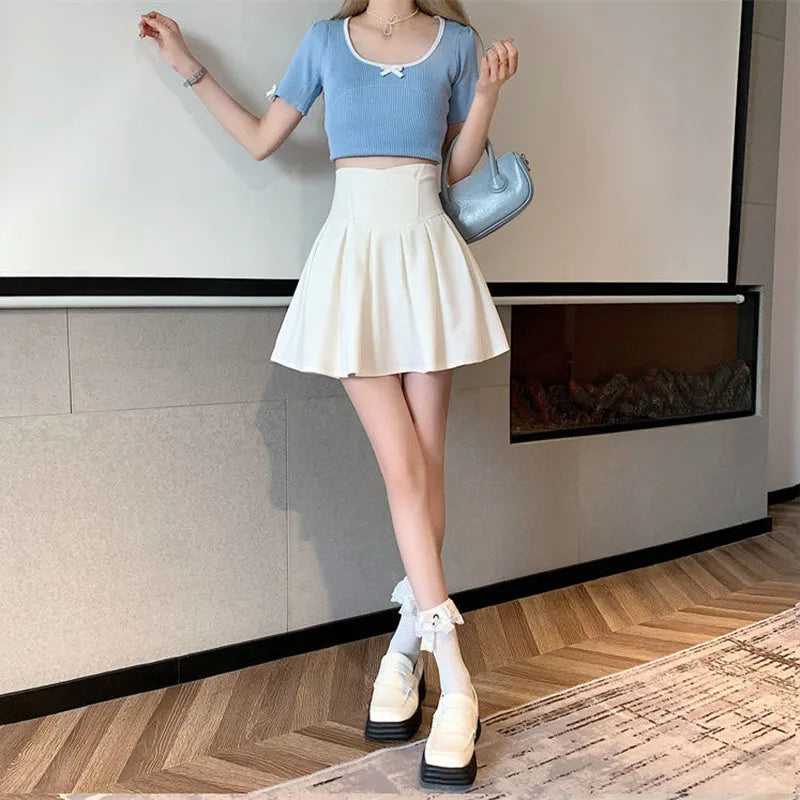 Lucyever Fashion Women Zipper High Waist Mini Skirt Korean Style Anti-Glare Pleated Skirt Female Show Leg Length A-Line Skirts